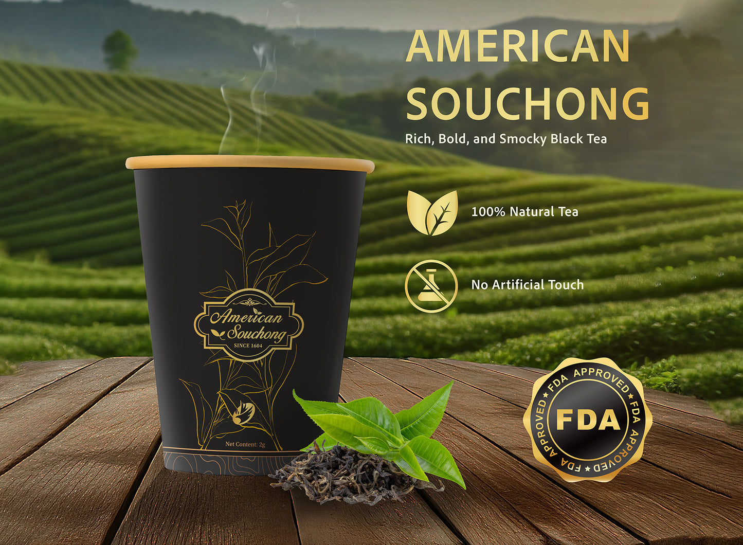 Black tea leaves in the cup with lid