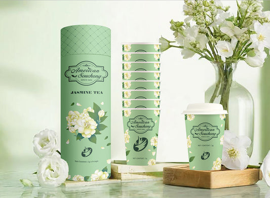 Jasmine Tea leaves in the cup with lid