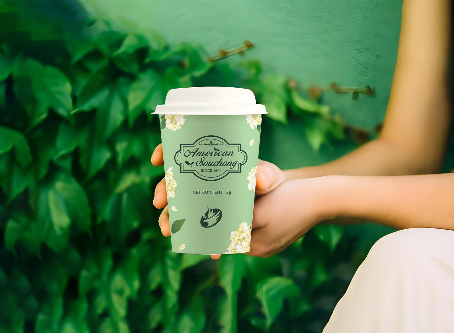 Jasmine Tea leaves in the cup with lid
