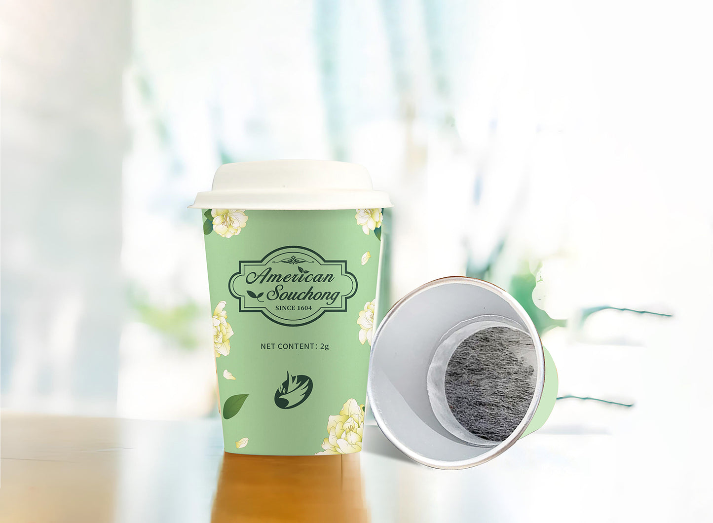 Jasmine Tea leaves in the cup with lid